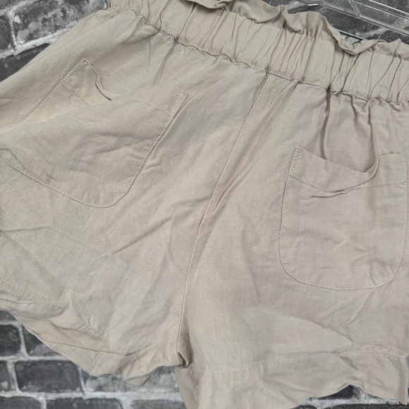 Nia high waisted paperbag shorts tan linen pockets - Picture 7 of 8